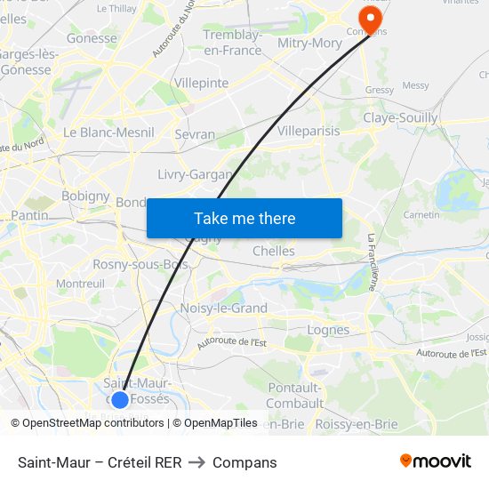 Saint-Maur – Créteil RER to Compans map