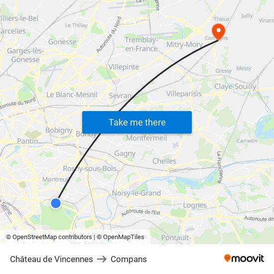 Château de Vincennes to Compans map