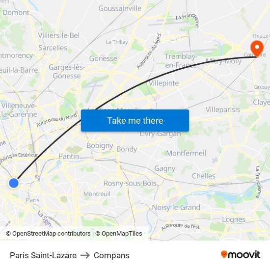 Paris Saint-Lazare to Compans map