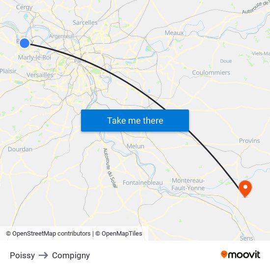 Poissy to Compigny map