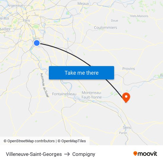 Villeneuve-Saint-Georges to Compigny map