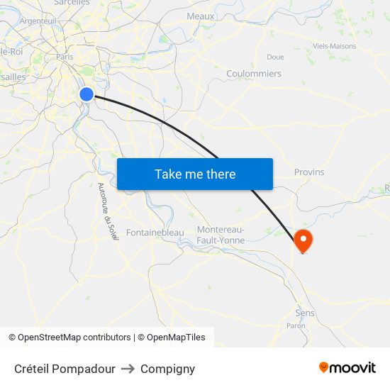 Créteil Pompadour to Compigny map