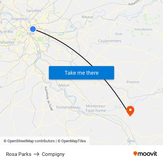 Rosa Parks to Compigny map