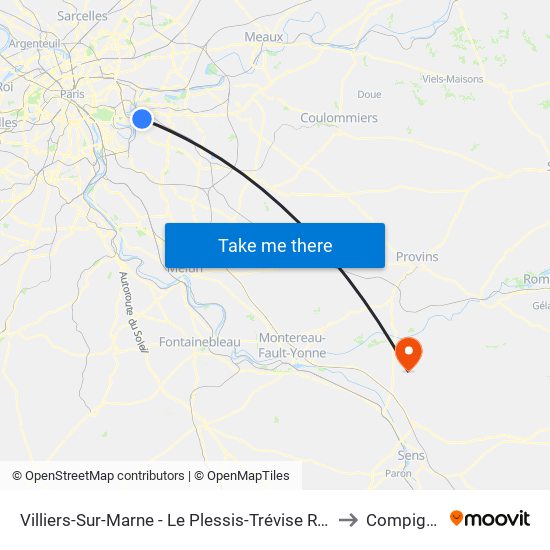 Villiers-Sur-Marne - Le Plessis-Trévise RER to Compigny map