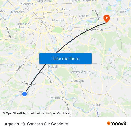 Arpajon to Conches-Sur-Gondoire map
