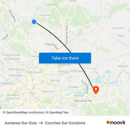 Asnieres-Sur-Oise to Conches-Sur-Gondoire map