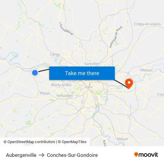 Aubergenville to Conches-Sur-Gondoire map