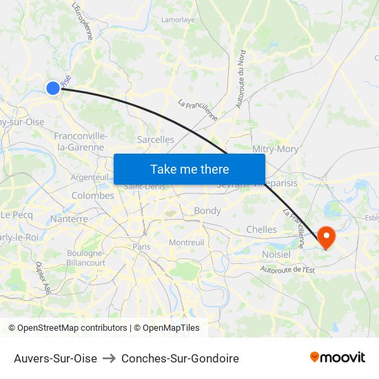 Auvers-Sur-Oise to Conches-Sur-Gondoire map