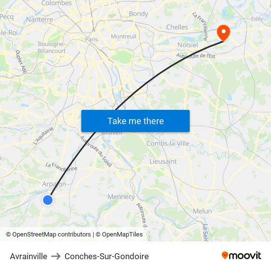 Avrainville to Conches-Sur-Gondoire map