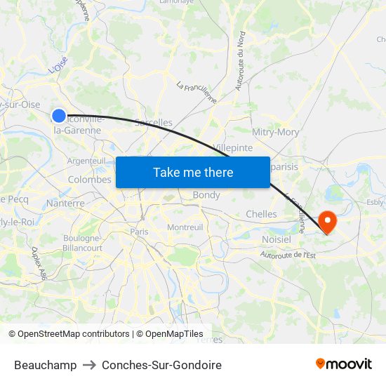 Beauchamp to Conches-Sur-Gondoire map
