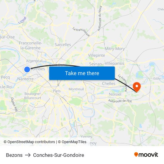 Bezons to Conches-Sur-Gondoire map