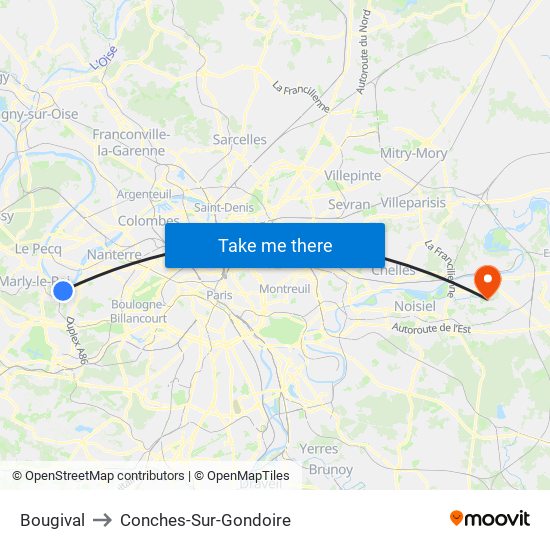 Bougival to Conches-Sur-Gondoire map