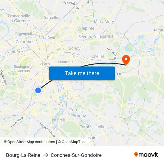 Bourg-La-Reine to Conches-Sur-Gondoire map