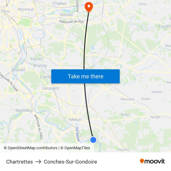 Chartrettes to Conches-Sur-Gondoire map