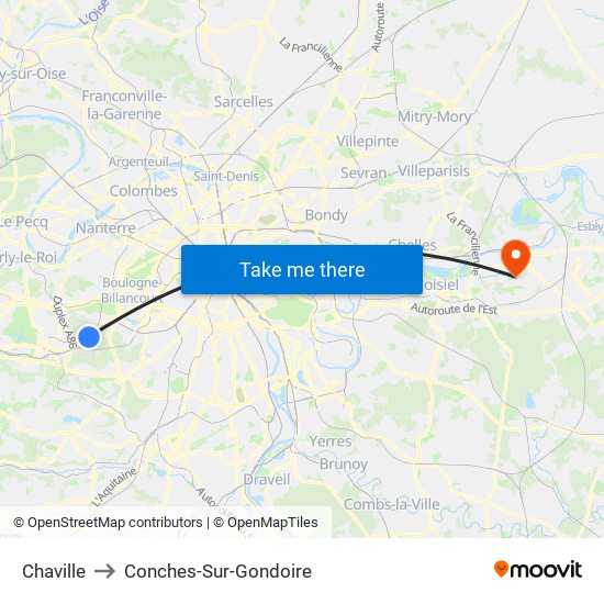 Chaville to Conches-Sur-Gondoire map