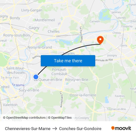 Chennevieres-Sur-Marne to Conches-Sur-Gondoire map