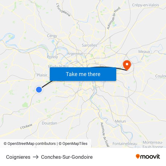Coignieres to Conches-Sur-Gondoire map