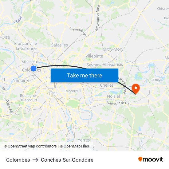 Colombes to Conches-Sur-Gondoire map