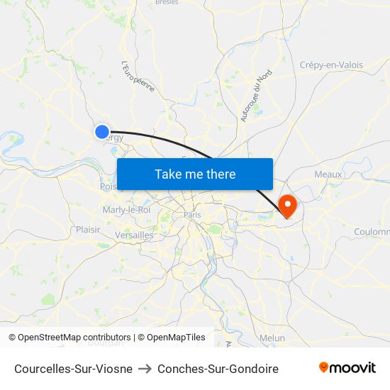 Courcelles-Sur-Viosne to Conches-Sur-Gondoire map