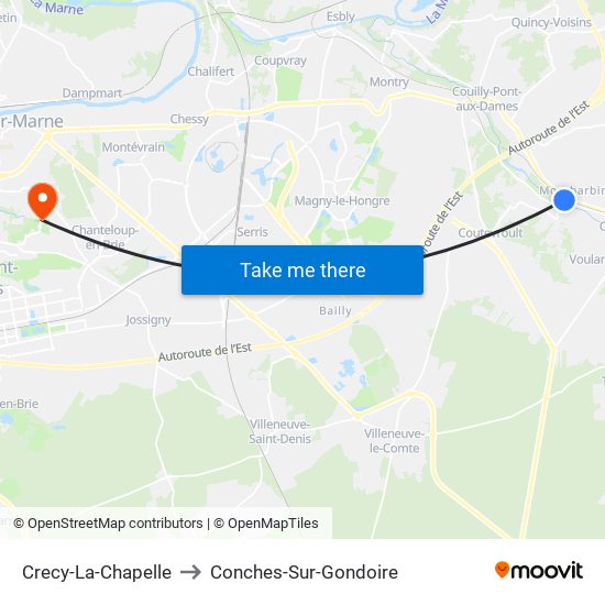 Crecy-La-Chapelle to Conches-Sur-Gondoire map