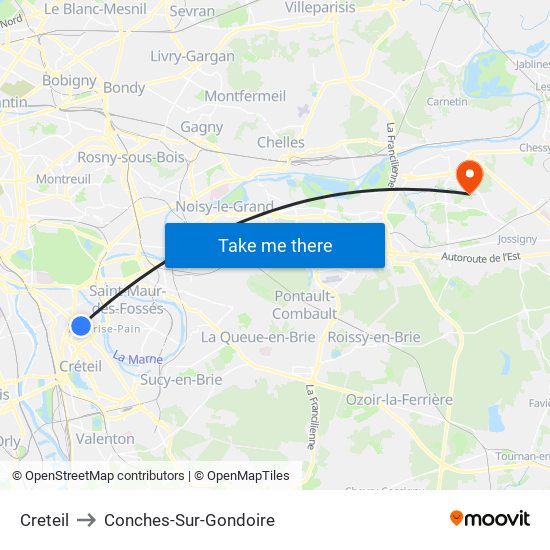 Creteil to Conches-Sur-Gondoire map