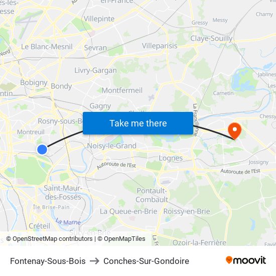 Fontenay-Sous-Bois to Conches-Sur-Gondoire map