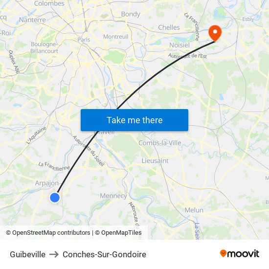 Guibeville to Conches-Sur-Gondoire map