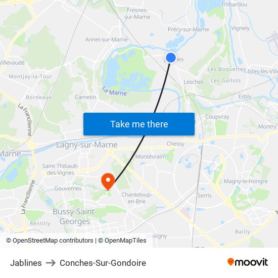 Jablines to Conches-Sur-Gondoire map