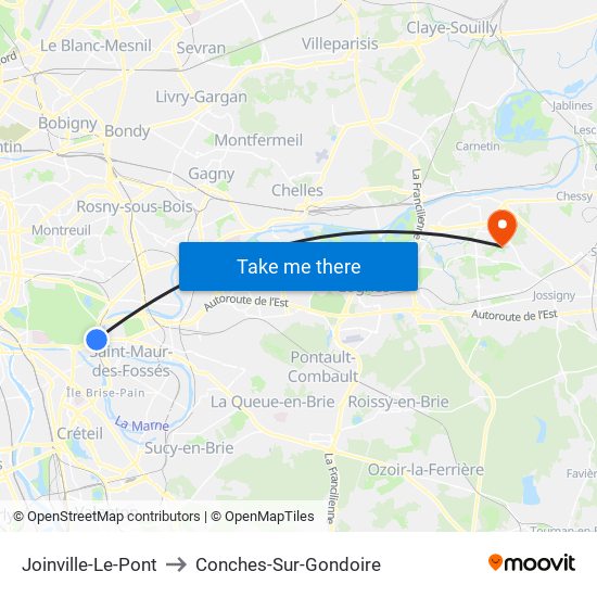 Joinville-Le-Pont to Conches-Sur-Gondoire map
