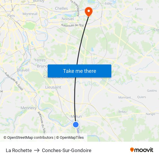 La Rochette to Conches-Sur-Gondoire map