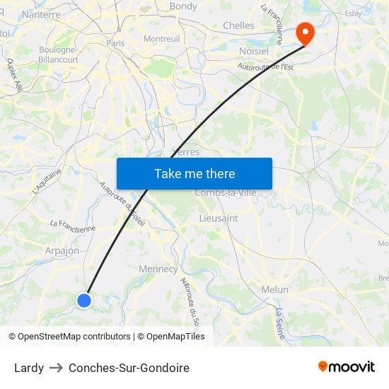 Lardy to Conches-Sur-Gondoire map