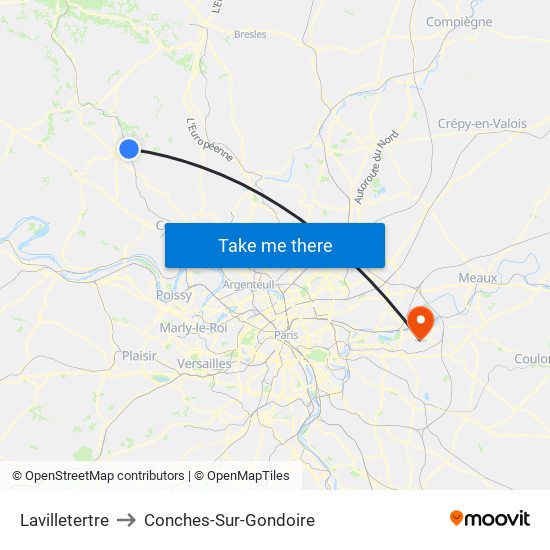 Lavilletertre to Conches-Sur-Gondoire map