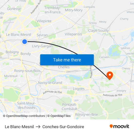 Le Blanc-Mesnil to Conches-Sur-Gondoire map