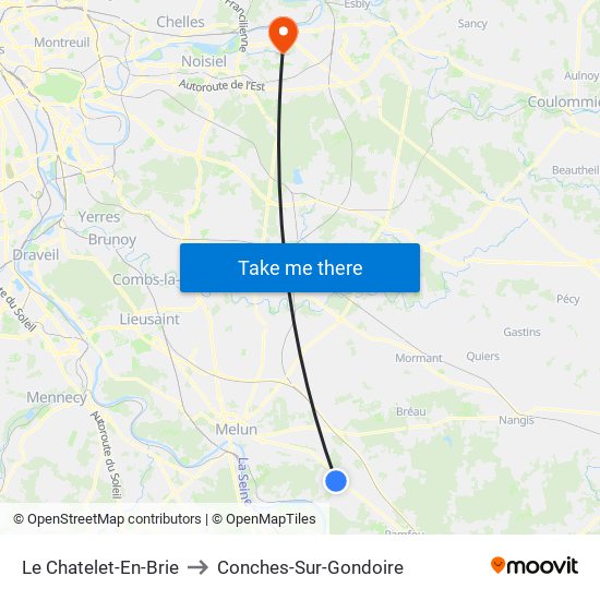 Le Chatelet-En-Brie to Conches-Sur-Gondoire map