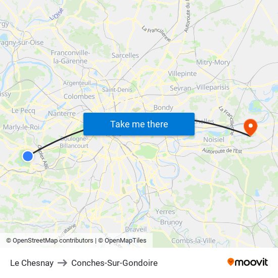 Le Chesnay to Conches-Sur-Gondoire map
