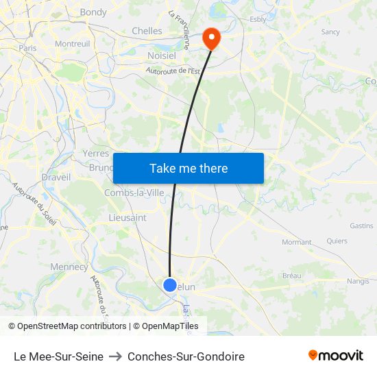 Le Mee-Sur-Seine to Conches-Sur-Gondoire map