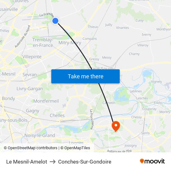 Le Mesnil-Amelot to Conches-Sur-Gondoire map