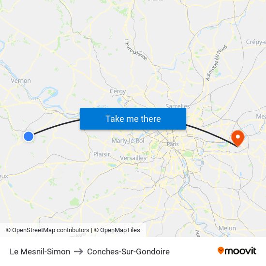 Le Mesnil-Simon to Conches-Sur-Gondoire map