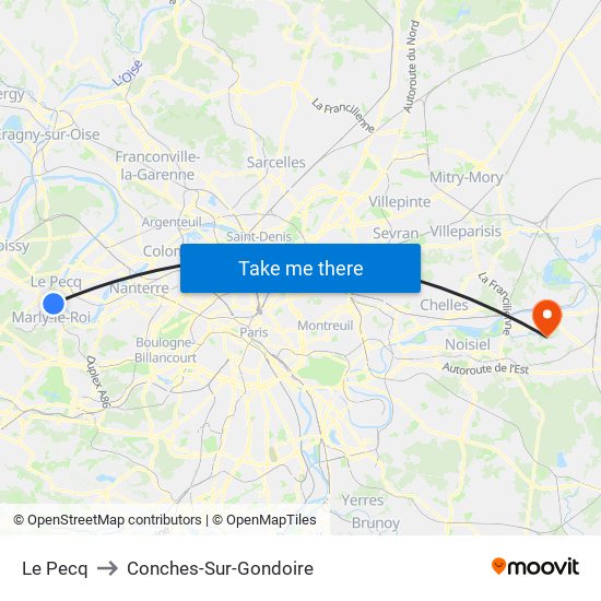 Le Pecq to Conches-Sur-Gondoire map
