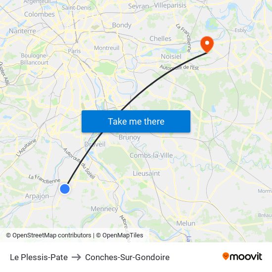 Le Plessis-Pate to Conches-Sur-Gondoire map