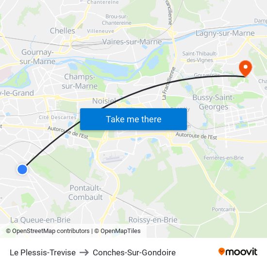 Le Plessis-Trevise to Conches-Sur-Gondoire map