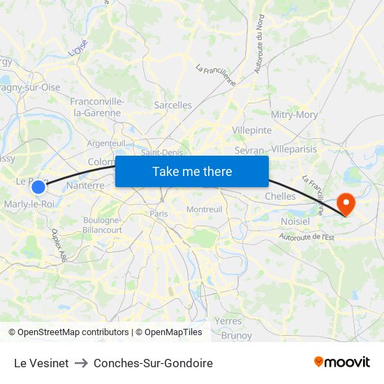 Le Vesinet to Conches-Sur-Gondoire map