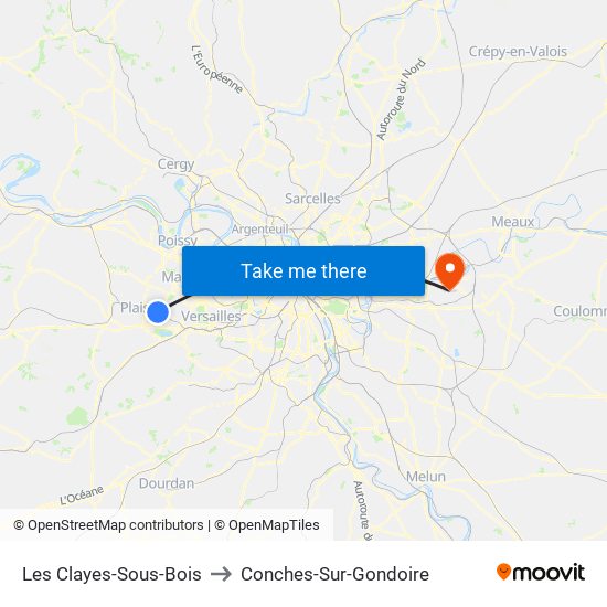 Les Clayes-Sous-Bois to Conches-Sur-Gondoire map