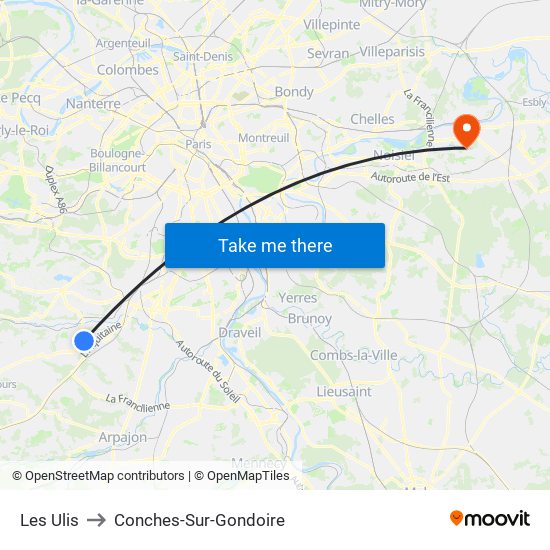 Les Ulis to Conches-Sur-Gondoire map