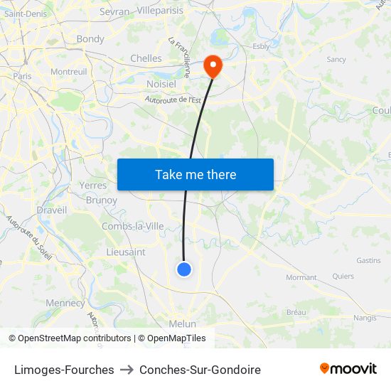 Limoges-Fourches to Conches-Sur-Gondoire map