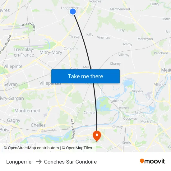 Longperrier to Conches-Sur-Gondoire map