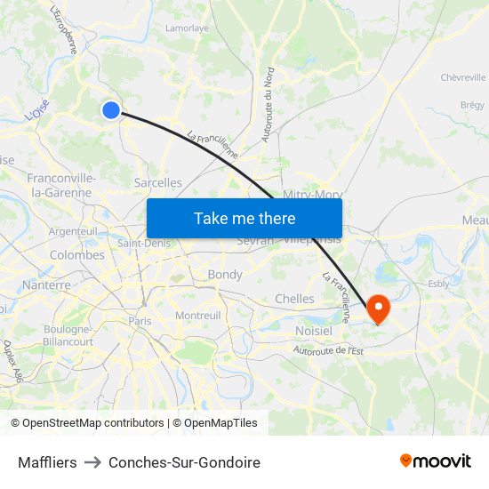 Maffliers to Conches-Sur-Gondoire map