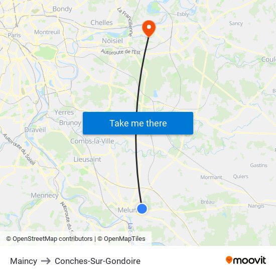 Maincy to Conches-Sur-Gondoire map