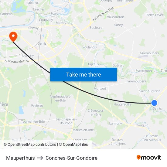Mauperthuis to Conches-Sur-Gondoire map
