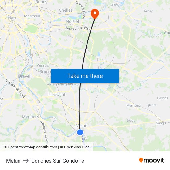 Melun to Conches-Sur-Gondoire map